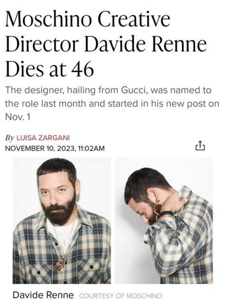 Davide Renne Death Reason? Gucci and Moschino Designer Davide Renne dies at 46